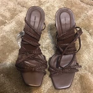 ZARA brown leather strappy heels
